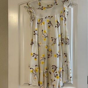 Floral White Dress with Yellow and Brown Accents